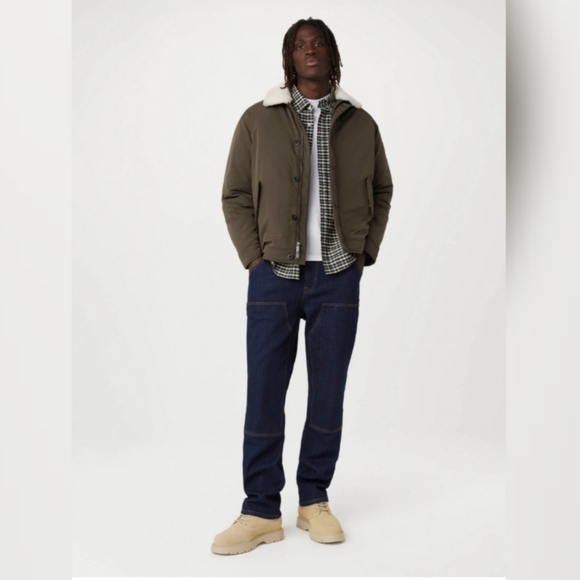 Frank And Oak Aviator Jacket Men Green Sherpa Collar Thermore Insulated Sz Small - Picture 2 of 13